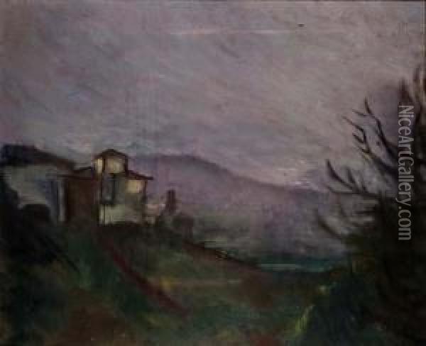 Scorcio Di Villa Verse A Settignano Oil Painting - Giovanni Costetti