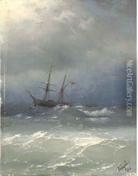 A ship in stormy seas Oil Painting - Ivan Konstantinovich Aivazovsky