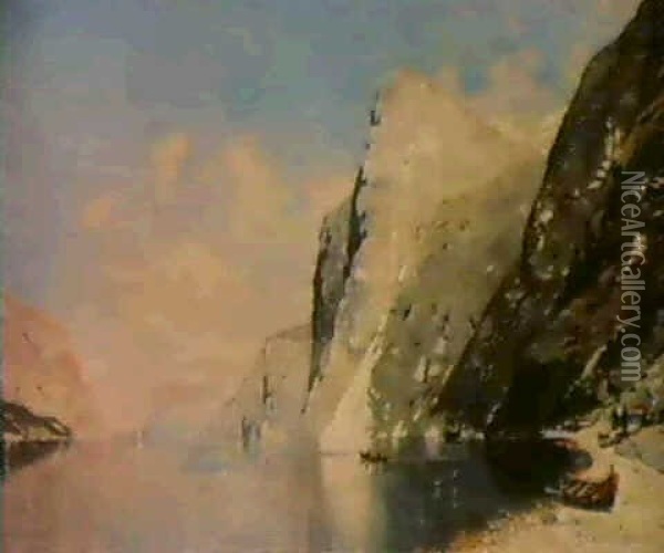 Norsk Fjordmotiv Oil Painting - Georg Anton Rasmussen
