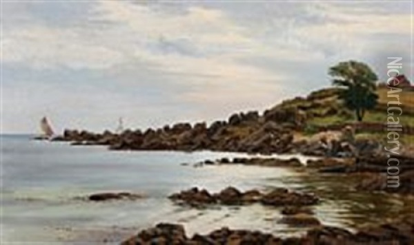 Rocky Coast At Sandvig Oil Painting - Christian Blache