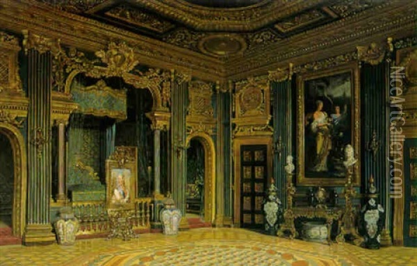 Gustaf Iii:s Sovkabinett I Drottningholms Slott Oil Painting - Josef Theodor Hansen