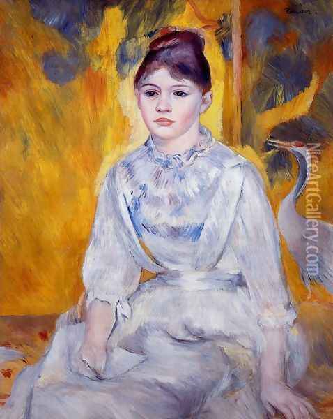 Young Woman With Crane Oil Painting - Pierre Auguste Renoir