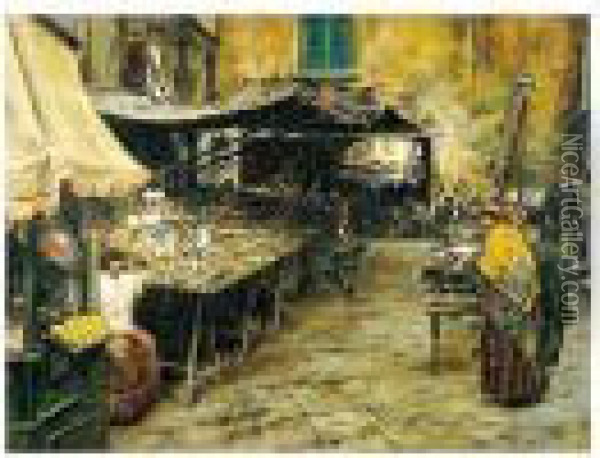 Market Day, Naples Oil Painting - Vincenzo Migliaro