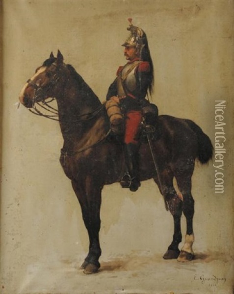 Cuirassier A Cheval, Iiie Republique Oil Painting - Edmond Georges Grandjean