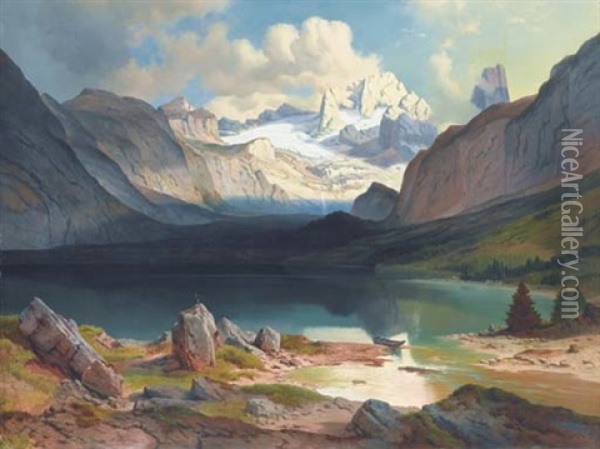 Le Lac De Gosau Dans Le Salzkaummergut Oil Painting - Josef Mayburger