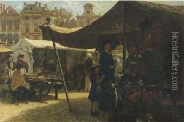 Buying Flowers On The Market On A Sunny Day Oil Painting - Theo Mesker