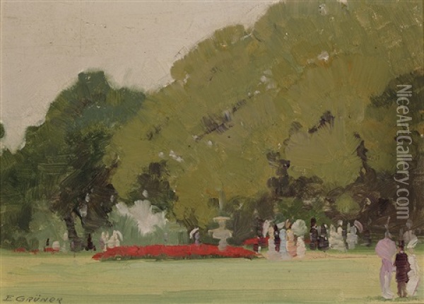 A Sketch In Kensington Gardens, London Oil Painting - Elioth Gruner