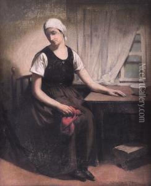 A Woman Sitting At The Table Oil Painting - Firmin Baes