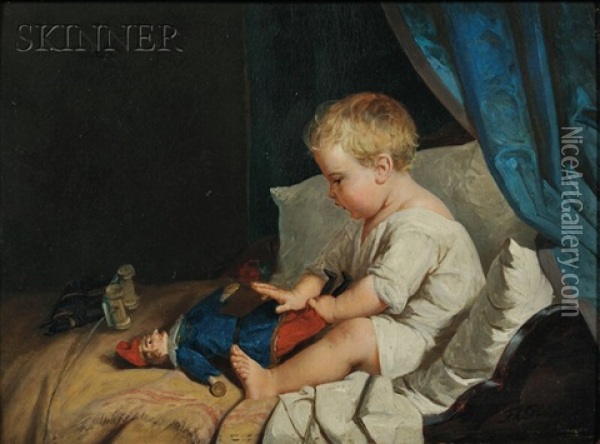 Seated Young Boy At Play Oil Painting - Frank Albert Philips