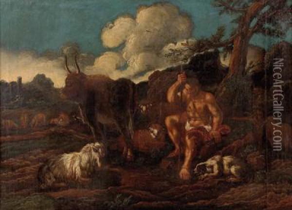 Landschaft Mit Hirte Und Tieren Oil Painting - Gaetano De Rosa