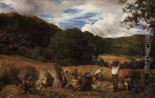 Harvest 'when Labour Drinks His Boiling Sweat To Thrive' -chapman's Hesiod. Oil Painting - William Linnell