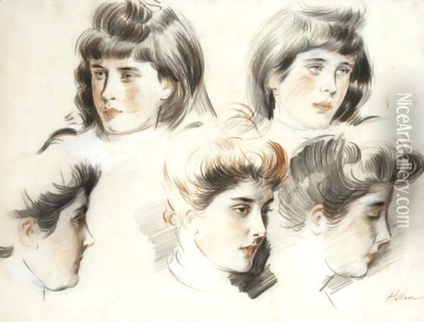 Etude De Tetes Oil Painting - Paul Cesar Helleu