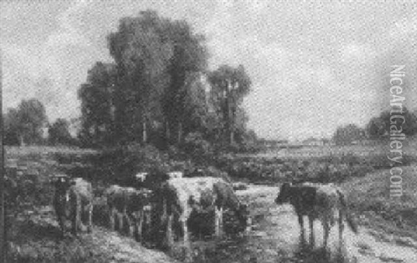 Cows Watering At The Brook Oil Painting - George Arthur Hays