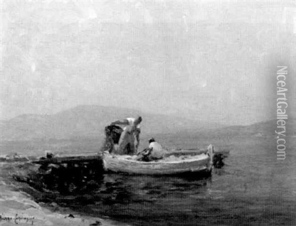 Zwei Fischer In Ihrem Boot Am Seeufer Oil Painting - Georges Ricard-Cordingley