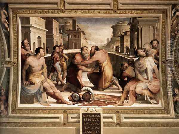 The Reconciliation of Marcus Emilius Lepidus and Fulvius Flaccus 1529-35 Oil Painting - Domenico Beccafumi