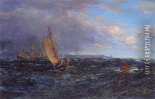 Ship Signalling For A Pilot Oil Painting - Edwin Hayes