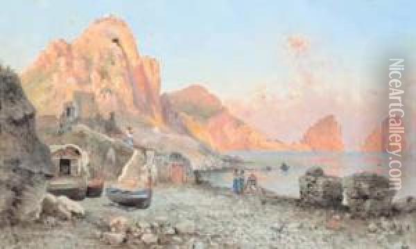 Spiaggia E Faraglioni Di Capri Oil Painting - Guglielmo Giusti