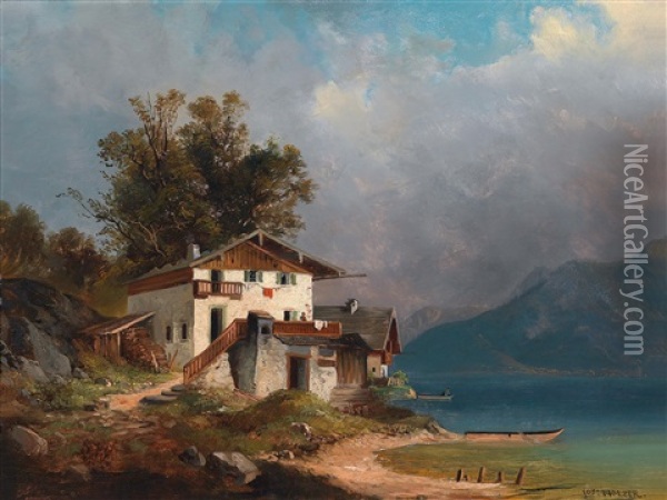 Bauernhaus Am Seeufer Oil Painting - Josef Holzer