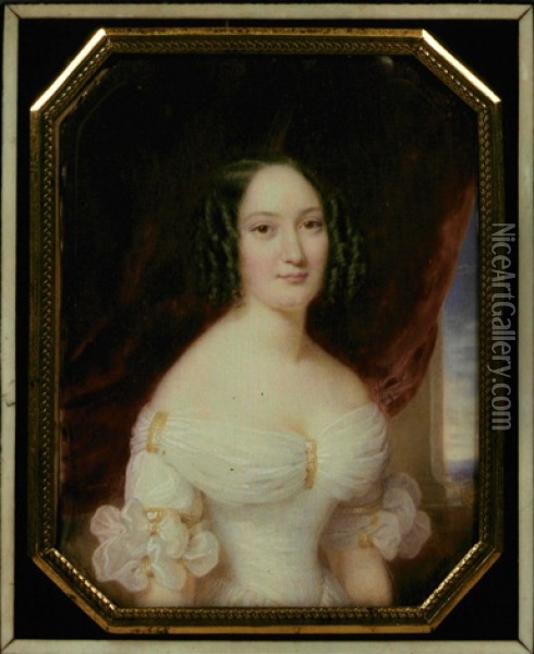 La Princesse Clementine D'orleans En Robe De Soie Blanche Oil Painting - Francois Meuret