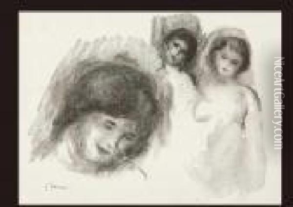 3 Sketches Oil Painting - Pierre Auguste Renoir