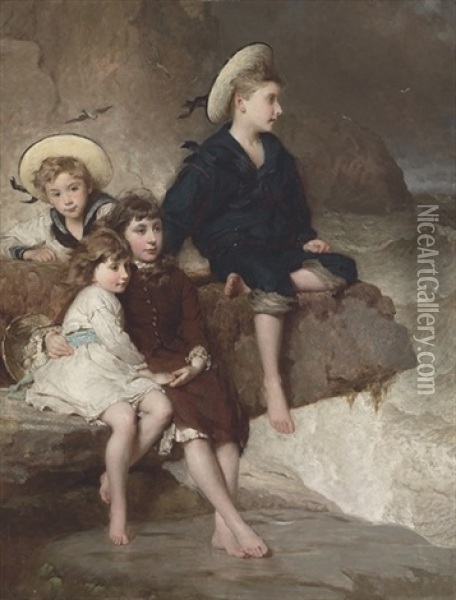 The Children Of Sir H. Hussey Vivian, Bt, M.p., Later 1st Baron Swansea Oil Painting - George Elgar Hicks
