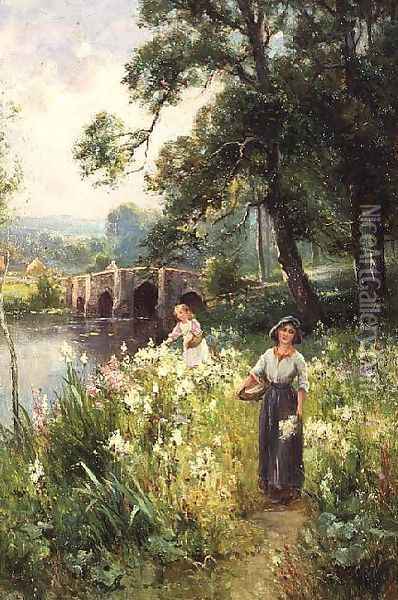Picking Flowers by the River Oil Painting - Ernst Walbourn
