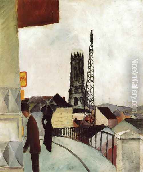 Cathedral at Freiburg, Switzerland (Kathedrale zu Freiburg in der Schweiz) 1914 Oil Painting - August Macke