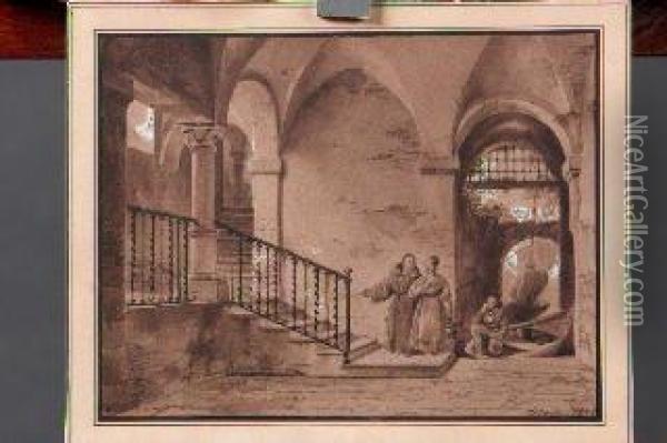 Lucia Nel Convento Di Fra Cristoforo - 1838 Oil Painting - Frederico Moja