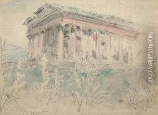 Study Of A Classical Temple Oil Painting - John Ruskin