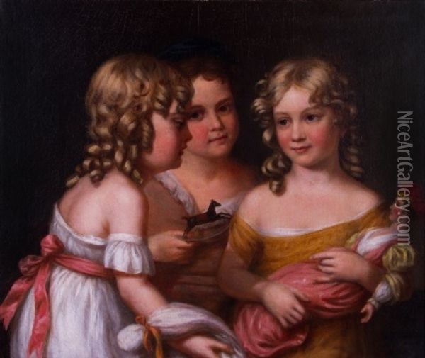 Young Girls Playtime Oil Painting - Charles Bird King