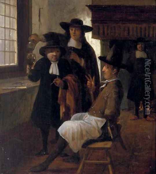 Townsfolk drinking and smoking in an inn Oil Painting - Gerrit Lundens