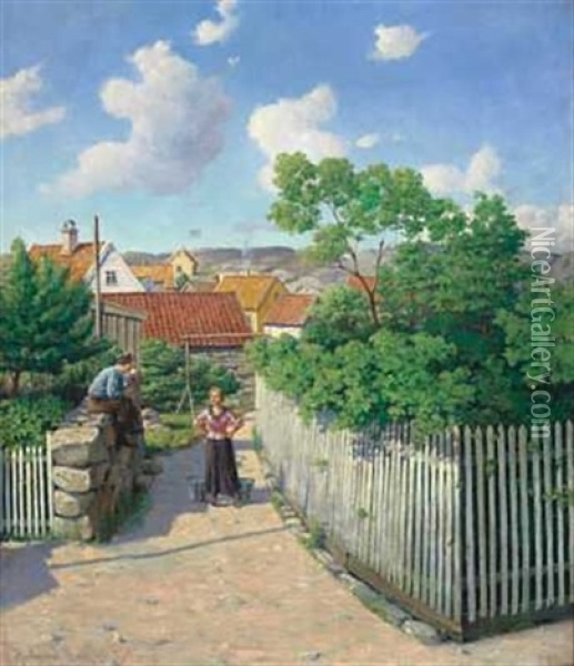 Midtsommer, Motiv Fra Skudenaes Oil Painting - Hjalmar Johnssen