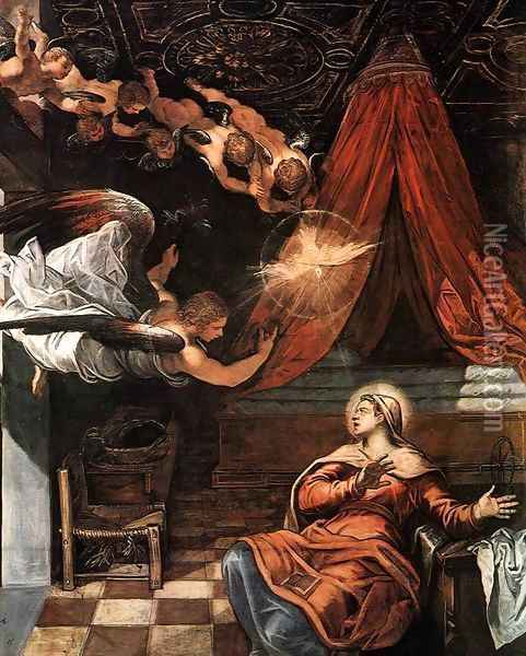 The Annunciation (detail) 2 Oil Painting - Jacopo Tintoretto (Robusti)