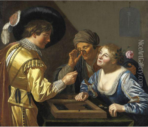 Giocatori Di Backgammon Oil Painting - Jan Van Bijlert