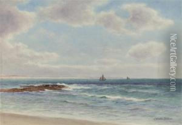 Off The Mary Coast (illustrated); And Clawsey Beach, Port St, Mary, Isle Of Man Oil Painting - James Aitken