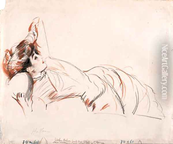 An elegant Lady reclining Oil Painting - Paul Cesar Helleu