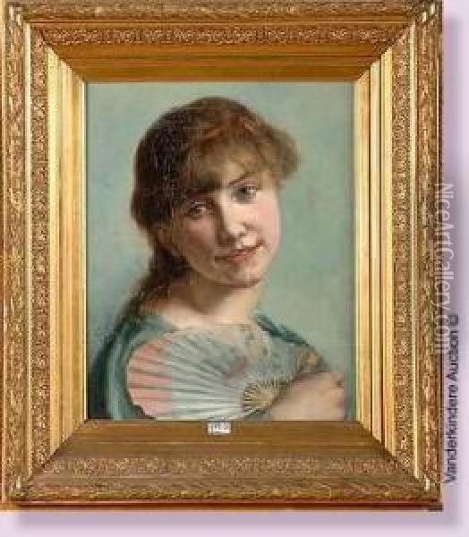 Portrait De Jeune Fille A L'eventail Oil Painting - Eugene Joors