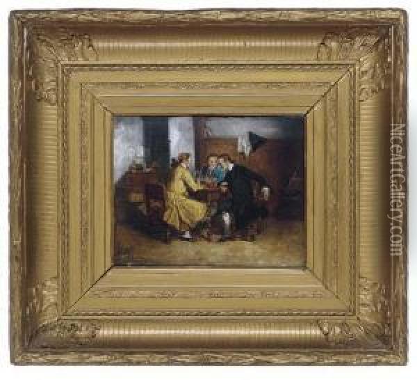 A Discussion Over A Glass Of Wine And A Good Pipe Oil Painting - Walter-Dendy Sadler