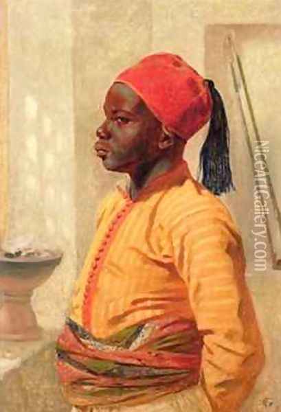 Half Length Portrait of an Arab Boy Oil Painting - Frederick Goodall
