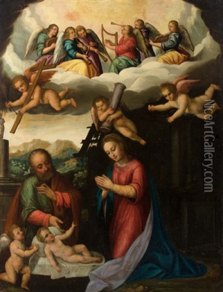 Heilige Familie Mit Johannesknaben Und Engeln Oil Painting - Gaudenzio Ferrari