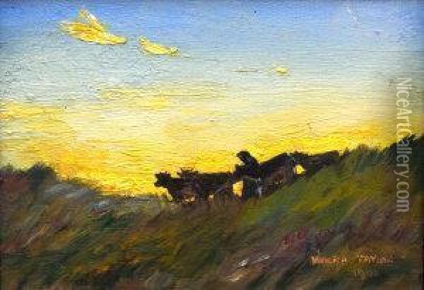 Droving Cattle On A Hillside Oil Painting - Walter Taylor