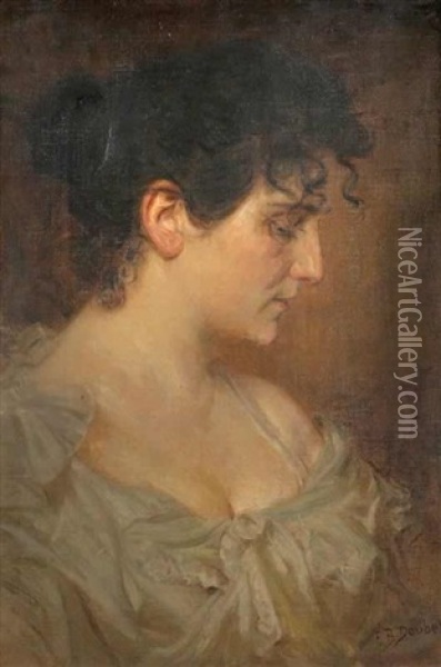 A Portrait Of The Artist's Wife Oil Painting - Franz Bohumil Doubek