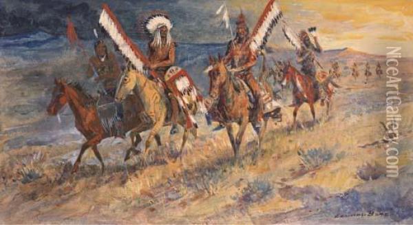 Indians On Horseback Oil Painting - John Edward Borein