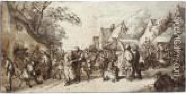 Peasants Merrymaking On A Village Street Oil Painting - Cornelis Dusart
