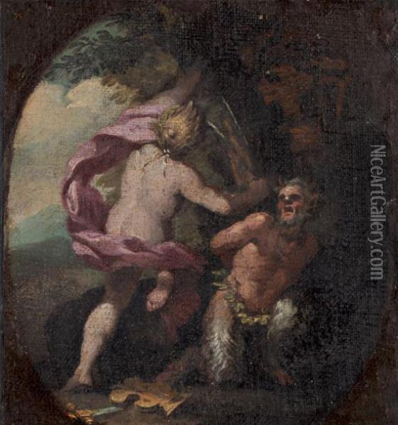 Apollon Et Le Satyre Oil Painting - Cirlce Of Filippo Lauri