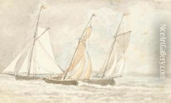 Sailing Boats On A Reach Oil Painting - John White Abbott