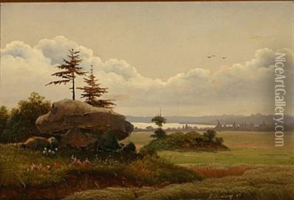 Landscape With A Dolmen Oil Painting - Anton Edvard Kjeldrup
