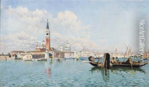 Fishing On The Venetian Lagoon Oil Painting - Francois Brunery