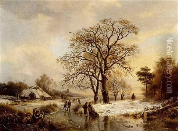 Les Joies De L'hiver Oil Painting - Barend Cornelis Koekkoek