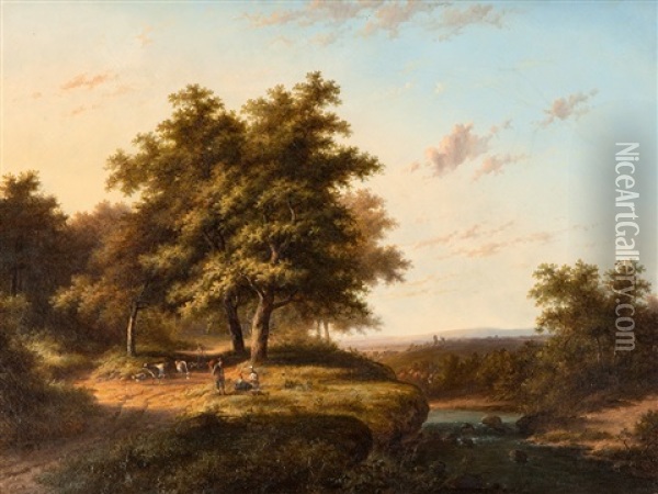 Forest With A River Landscape Oil Painting - Barend Cornelis Koekkoek